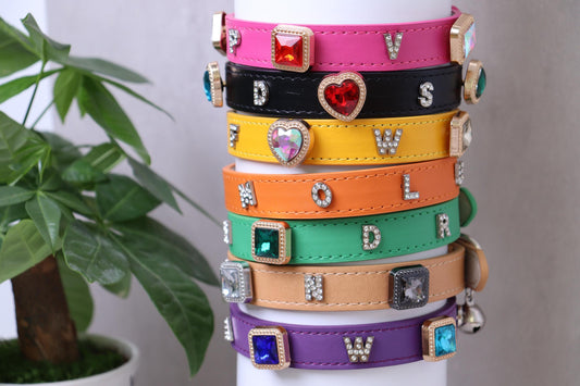 Personalized Rhinestone Leather Pet Colla