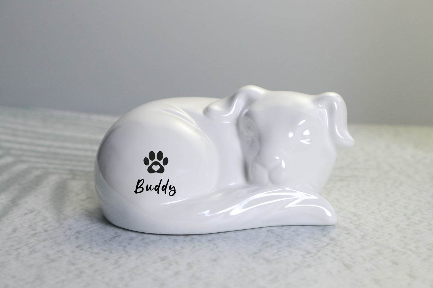 Personalized Dog-Shaped Cremation Urn with Paw Print
