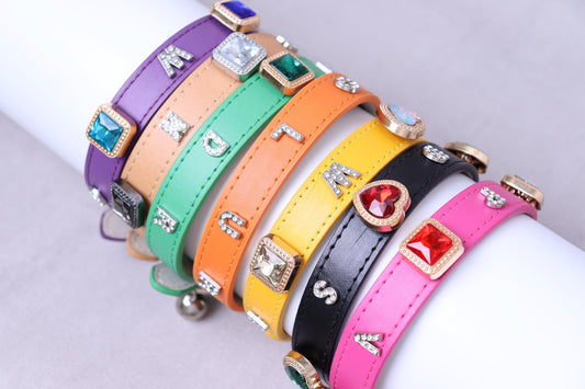 Personalized Rhinestone Leather Pet Colla